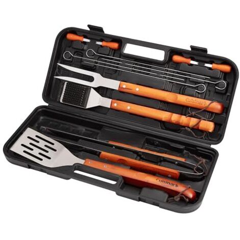 Ensembles d'outils de barbecue à manche en bois, ensembles de vaisselle pour barbecue, accessoires de barbecue, grattoirs en acier inoxydable durable, pinces, brosses de nettoyage, etc. (1/4)