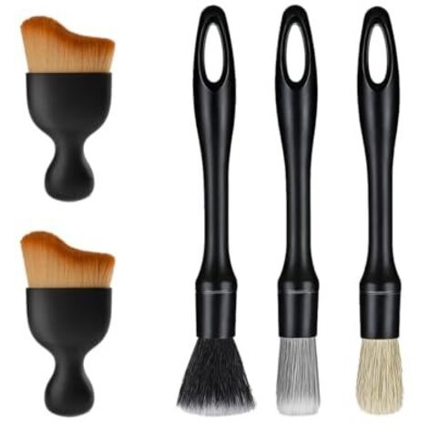 Ensemble de 5 brosses de nettoyage automobile, comprenant 3 brosses en poils de sanglier ultra-doux et résistants aux rayures et 2 brosses de nettoyage ventilées. (1/5)