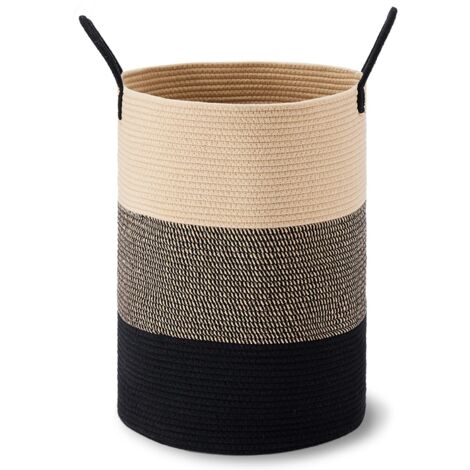 Grand panier à linge, panier de rangement haut en corde tressée, idéal pour ranger couvertures, jouets et vêtements sales dans le salon, la salle de bain et la chambre. (1/5)