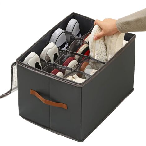 Boîte de rangement à chaussures pour armoire, boîte de rangement à chaussures, peut contenir 6 paires de chaussures, boîte de rangement à chaussures pliable avec poignée. (1/5)