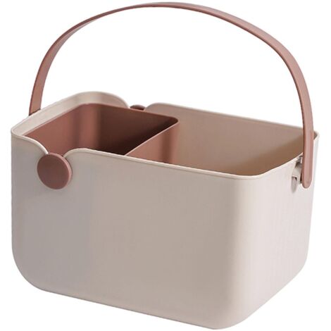Sac de douche portable, boîte de rangement avec poignée, boîte de rangement pour produits cosmétiques de cuisine, accessoires, douche portable, panier ouvert beige. (1/4)
