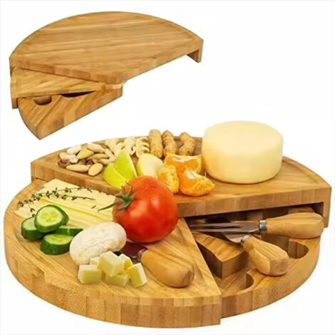 Plateau à fromage rotatif en bambou avec couteau et fourchette, plateau apéritif