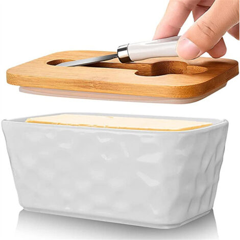 Grand beurrier en céramique avec couvercle, style campagnard, décoration de cuisine, ensemble blanc (1/5)