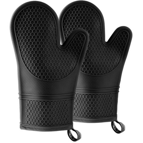 Gants de cuisine en silicone noir, résistants à la chaleur et au feu, (1/5)