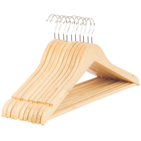 Lot de 5 cintres en bois massif, barre antidérapante, rotation à 360°, couleur naturelle (1/5)
