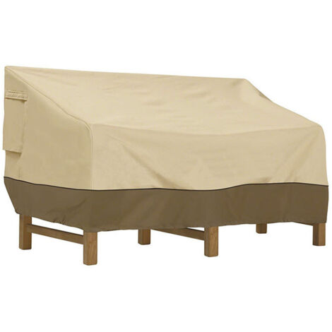 Housse double pour banc de jardin - imperméable - protection contre le vent et la poussière - beige - 193×83×84cm - (1/4)