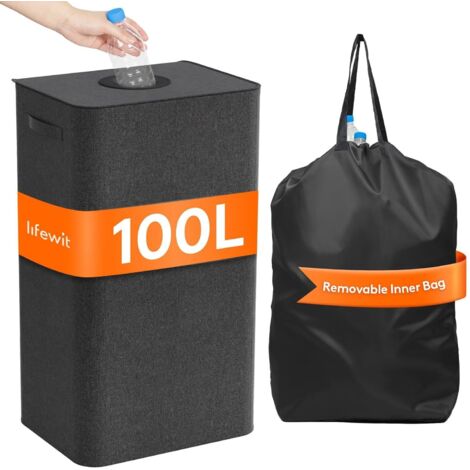 Panier à linge noir 100L avec couvercle amovible et sac intérieur détachable (1/5)