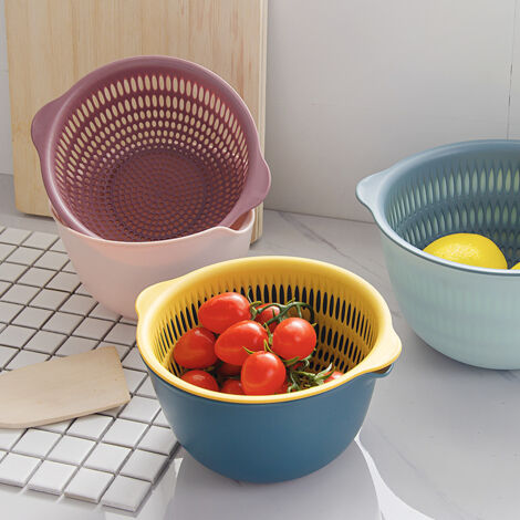 Panier De Lavage Et égouttage Fruits Et Légumes à Double Couche | Avec Passoire Et Poignée, Idéal Tomates, Raisins – 19,5x12x6 Cm
