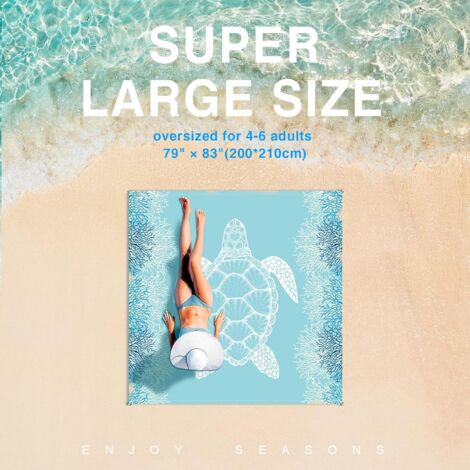 Couverture De Plage Anti-sable Imperméable - Taille XL 210x200 Cm, Séchage Rapide, 4 Piquets Inclus - Idéale Pique-nique, Camping, Jardin
