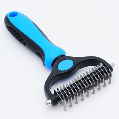 Brosse double embout – Peigne pour animaux – Brosse pour chiens et chats – Universelle – Bleu (1/5)