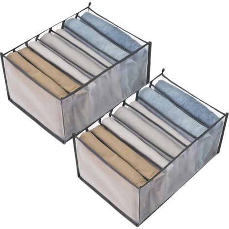 Organisateur de vêtements pliable avec poignée et 7 compartiments, lot de 2, gris (1/5)