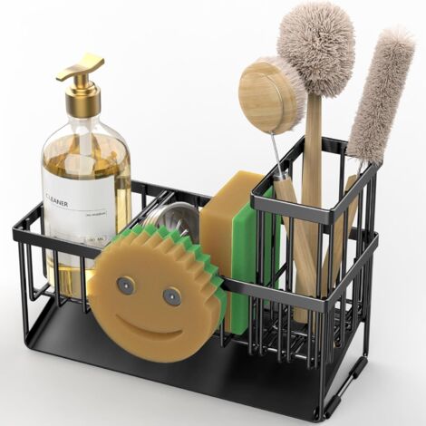 Porte-éponge haut avec porte-brosse à dents, noir (1/4)