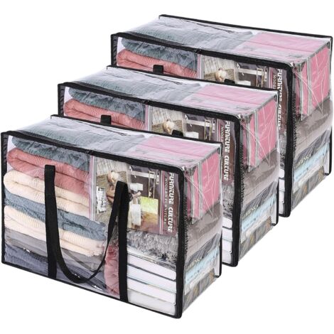 Sacs de rangement transparents pour vêtements, 3 unités, 40 l, pliables et avec fermeture éclair () (1/5)