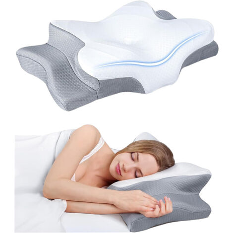 Oreiller cervical ajustable pour un sommeil confortable. Oreiller en coton en forme de papillon à rebond lent.