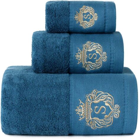 Serviettes de bain, serviettes de bain de luxe pour hôtels et spas, gants de toilette brodés, serviettes de bain (bleu paon), (1/5)