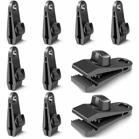 Lot de 10 clips de fermeture pour rideaux, bâches, clips pour fixation de bâches, pour tentes, camping, soleil, coupe-vent, accessoires (noir)-Ensoleillé (1/5)