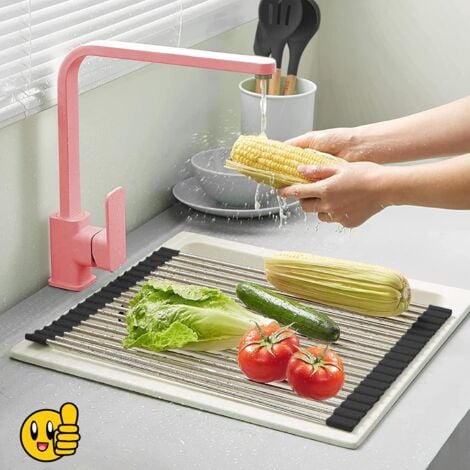 Séchoir à Vaisselle Enroulable, Égouttoir à Vaisselle Enroulable Égouttoir Grille Séchage, Séchoir à Vaisselle Roll-Up en Acier Inoxydable Pliable Évier Égouttoirs de Cuisine, 43x30cm-Ensoleillé