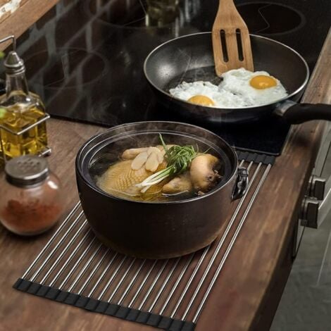 Séchoir à Vaisselle Enroulable, Égouttoir à Vaisselle Enroulable Égouttoir Grille Séchage, Séchoir à Vaisselle Roll-Up en Acier Inoxydable Pliable Évier Égouttoirs de Cuisine, 43x30cm-Ensoleillé