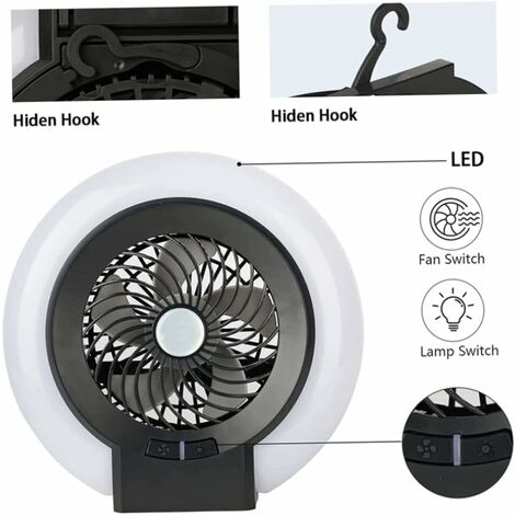 Ventilateur De Camping Zerotop Avec Lanterne LED - Rechargeable, Batterie - Noir/Orange