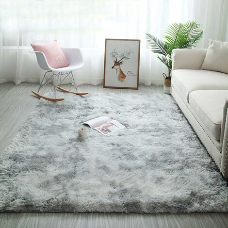 Tapis Chambre Tapis Modernes de Salon Soft Tapis à Poils Longs Moelleux Tapis Extra Doux et Confortable Tapis Antidérapant Intérieur Moelleux épais pour Salon (Gris Blanc, 120200cm)-Ensoleillé