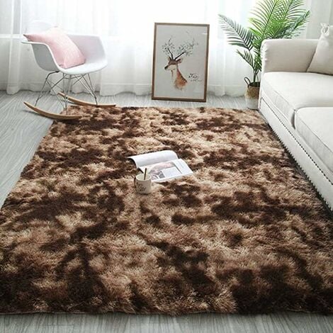 Tapis Chambre Tapis Modernes de Salon Soft Tapis à Poils Longs Moelleux Tapis Extra Doux et Confortable Tapis Antidérapant Intérieur Moelleux épais pour Salon (Brun Blanc, 140200cm)-Ensoleillé