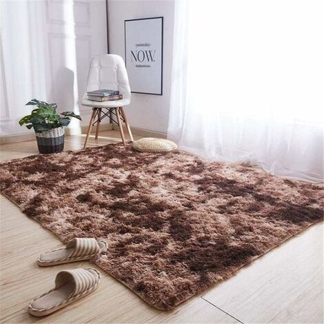 Tapis Chambre Tapis Modernes de Salon Soft Tapis à Poils Longs Moelleux Tapis Extra Doux et Confortable Tapis Antidérapant Intérieur Moelleux épais pour Salon (Brun Blanc, 140200cm)-Ensoleillé