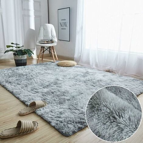 Tapis Chambre Tapis Modernes de Salon Soft Tapis à Poils Longs Moelleux Tapis Extra Doux et Confortable Tapis Antidérapant Intérieur Moelleux épais pour Salon (Gris Blanc, 160200cm)-Ensoleillé