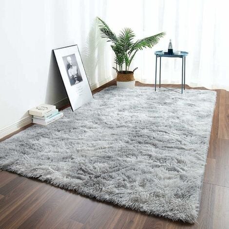 Tapis Chambre Tapis Modernes de Salon Soft Tapis à Poils Longs Moelleux Tapis Extra Doux et Confortable Tapis Antidérapant Intérieur Moelleux épais pour Salon (Gris Blanc, 160200cm)-Ensoleillé