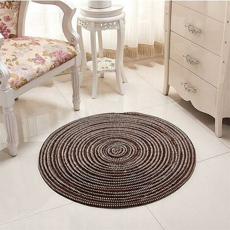 Tapis tressé à la main - Rond - Pour salon, chambre, salle de bain, chambre d'enfant - Café - 40 x 40 cm-Ensoleillé (1/5)
