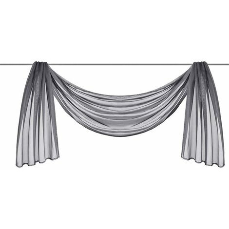 Lot de 1 cantonnière en voile transparent - Rideaux décoratifs unis pour chambre à coucher, salon, mariage (55-1 gris, 140 x 300 cm)-Ensoleillé (1/5)