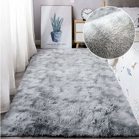 Tapis Chambre Tapis Modernes de Salon Soft Tapis à Poils Longs Moelleux Tapis Extra Doux et Confortable Tapis Antidérapant Intérieur Moelleux épais pour Salon (Gris Blanc, 80200cm)-Ensoleillé