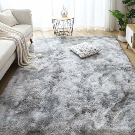 Tapis Chambre Tapis Modernes de Salon Soft Tapis à Poils Longs Moelleux Tapis Extra Doux et Confortable Tapis Antidérapant Intérieur Moelleux épais pour Salon (Gris Blanc, 80200cm)-Ensoleillé