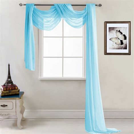 - Rideau transversal transparent - Décoration à la main - En voile transparent - Décoration unie - Rideau décoratif pour chambre à coucher, salon, mariage - 52 x 216 cm bleu-Ensoleillé (1/3)