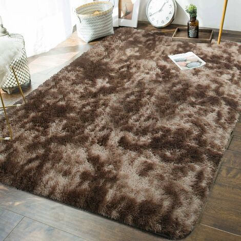 Tapis Chambre Tapis Modernes de Salon Soft Tapis à Poils Longs Moelleux Tapis Extra Doux et Confortable Tapis Antidérapant Intérieur Moelleux épais pour Salon (Brun Blanc, 80200cm)-Ensoleillé