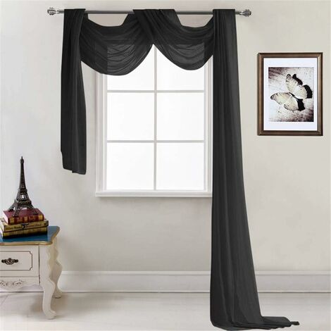 - Rideau transversal transparent - Décoration à la main - En voile transparent - Décoration unie - Rideau décoratif pour chambre à coucher, salon, mariage - 52 x 216 cm Noir-Ensoleillé (1/3)