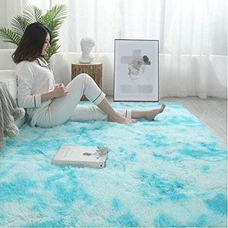 Tapis Chambre Tapis Modernes de Salon Soft Tapis à Poils Longs Moelleux Tapis Extra Doux et Confortable Tapis Antidérapant Intérieur Moelleux épais pour Salon (Bleu Blanc, 140200cm)-Ensoleillé