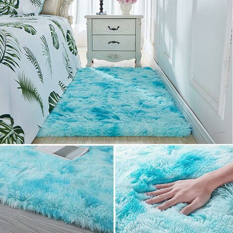 Tapis Chambre Tapis Modernes de Salon Soft Tapis à Poils Longs Moelleux Tapis Extra Doux et Confortable Tapis Antidérapant Intérieur Moelleux épais pour Salon (Bleu Blanc, 140200cm)-Ensoleillé