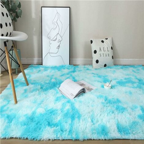 Tapis Chambre Tapis Modernes de Salon Soft Tapis à Poils Longs Moelleux Tapis Extra Doux et Confortable Tapis Antidérapant Intérieur Moelleux épais pour Salon (Bleu Blanc, 140200cm)-Ensoleillé