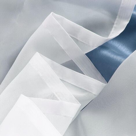 Rideau Organdi Brodé Bleu - 250x110 Cm - Neuf
