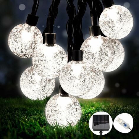 Guirlande Lumineuse Globe, 50 Boules de Cristal Guirlande Lumineuse LED  Étanche, Guirlande Lumineuse Extérieure à Énergie Solaire, Éclairage  Décoratif pour Maison, Jardin, Fête, Festival (Blanc Chaud) 