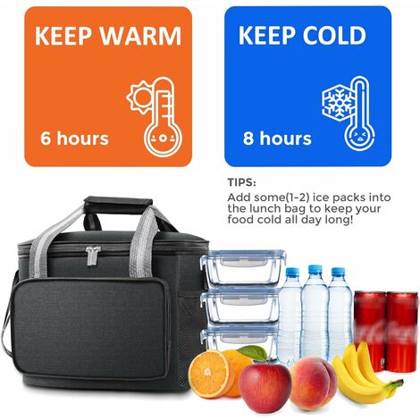 Sac Isotherme Glacière Souple 15L - Pliable - Gris - Idéal Pique-nique, Plage, Bureau