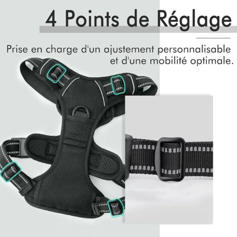 Harnais Chien Anti Traction, Arnet pour Chien Facile à Mettre Harnais Réfléchissant Réglable avec Attache Devant Harnais pour Chien Moyen, Large, Couleur Noir-Ensoleillé