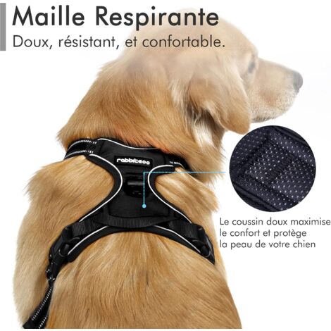 Harnais Chien Réglable Gilet Chien avec Poignée Contrôle Harnais Réfléchissant Matériau Respirante Durable Couleur Noir Taille XL-Ensoleillé