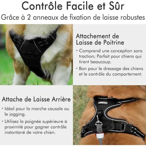 Harnais Chien Réglable Gilet Chien avec Poignée Contrôle Harnais Réfléchissant Matériau Respirante Durable Couleur Noir Taille XL-Ensoleillé