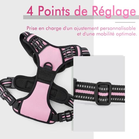 Harnais Chien L Arnais Rose Anti Traction Réfléchissant Gilet Réglable pour Chien Grand Taille, Attache Devant Crochet de Laisse pour Randonnée Trajet Voiture, American Staff, Border Collie-Ensoleillé