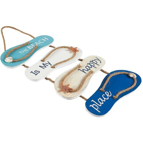 Tongs de plage nautique Décoration murale  Pantoufles en bois Décoration suspendue, mur et porte Marine Décoration de la mais
