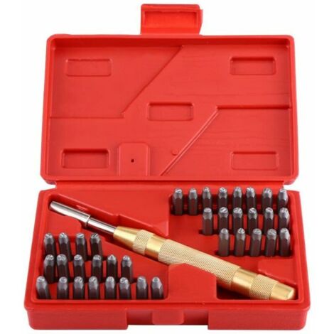 Kit Poinçons Lettres Et Chiffres 38 Pièces - Pour Métal Doux, Bois, Cuir - Avec Poinçon Automatique