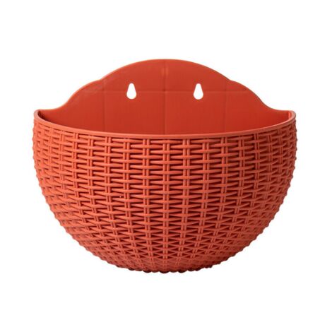 Petit pot de fleur hydroponique vert foncé imitation rotin suspendu, pot de fleur semi-circulaire sans poinçonnage suspendu adapté à la plantation de décoration de jardin (1/2)