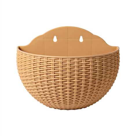 Petit pot de fleur hydroponique vert foncé imitation rotin suspendu, pot de fleur semi-circulaire sans poinçonnage suspendu adapté à la plantation de décoration de jardin (1/3)