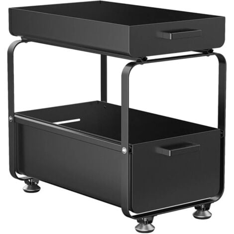 Etagere de Rangement sous Evier Rack avec tiroir coulissant pour Cuisine et Salle de Bain - 2 Niveaux- Acier Inx. - Noir